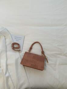 Bolso de hombro cuadrado acolchado de unicolor clásico para mujer, bolso de maquillaje de PU retro con correa ajustable, cartera cuadrada, adecuado para uso al aire libre - Marrón 2 - Ver 11