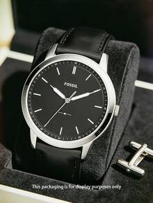 Đồng hồ nam thạch anh tối giản 44mm, vỏ thép không gỉ màu đen, dây da thật màu đen, kim dạ quang, chống nước 5ATM, thích hợp đeo hàng ngày, đi làm, công sở, hẹn hò, sinh nhật, kỷ niệm, quà tặng ngày lễ. Fossil FS5398 - màu đen - Xem 2