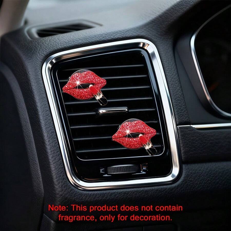 1 pieza Clip de fragancia para rejilla de ventilación del coche con forma de labios, diseño creativo de labios rojos tipo lápiz labial, detalles exquisitos y colores vibrantes, puede sostener hojas de fragancia o bálsamo, desodorizar y agregar un ambiente lindo al interior del coche - 1 clip de aromaterapia para labios rojos con diamantes - Ver 1