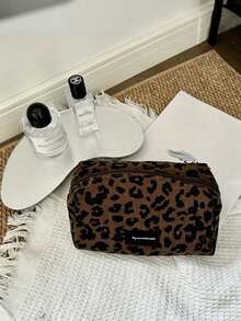 Bolsa de maquillaje de gran capacidad con estampado de leopardo, organizador de cosméticos con textura animal dorada y cremallera, bolsa de aseo de viaje de tela de poliéster duradera adecuada para mujeres, adolescentes y viajeros, puede almacenar lápiz labial, brochas, sombra de ojos, productos para el cuidado de la piel y artículos de uso diario, perfecta para viajes, baño, gimnasio, oficina, organización de bolsos y uso diario - Multicolor - Ver 7
