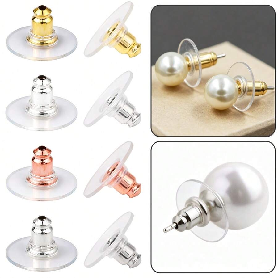 20-100pcs Transparent Earring Backs, Golden Bullet Ear Plugs, DIY Earring Accessories