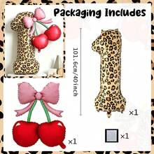 40 Inch Leopard Print Number And Cherry Bow Balloons, Suitable For Wedding, Birthday, Anniversary, Engagement Party, Bachelorette Party, Costume Party, Graduation Party Decoration, Leopard Print Main Venue Decoration. - View 13