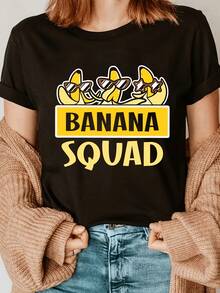 Banana Women's T-Shirt - Fun Banana And Star Print, Casual Short-Sleeved Crew Neck Top, Breathable For Summer And Spring, Machine Washable, Suitable For Everyday Wear In All Seasons. Can Be Worn As A Base Layer In Spring And Autumn Or On Its Own In Summer. Unisex Style,  Thick Cotton City Boy Top. - 白色 - 查看 6