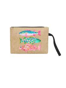 Colorful Fish Pattern Canvas Tote Bag And Wristlet Pouch Set, Reusable Beach Tote Bag With Matching Cosmetic Bag, Ocean Theme Fish Pattern Tote Bag With Black Handle - Multicolor - View 21