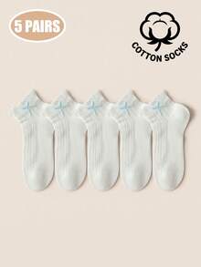 1/5 Pairs Women's Pure Cotton Short Socks, Breathable Mesh Ruffle Trim Socks With Bow Detail, Cute Ruffle Low-Cut Socks, Suitable For Summer Daily Wear - Multicolor - View 17