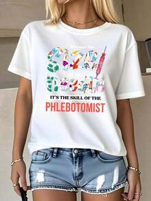 CottonWo T-Shirt With A Colorful Design Of A Phlebotomist With A Needle And The Text: "It's Not The Size Of The Needle, But The Skill Of The Phlebotomist." This Comfortable, Soft Cotton Crew Neck T-Shirt Is Perfect For Everyday Casual Wear. A Stylish Gift For Nurses And Medical Professionals. A Must-Have. - 白色 - 查看 7