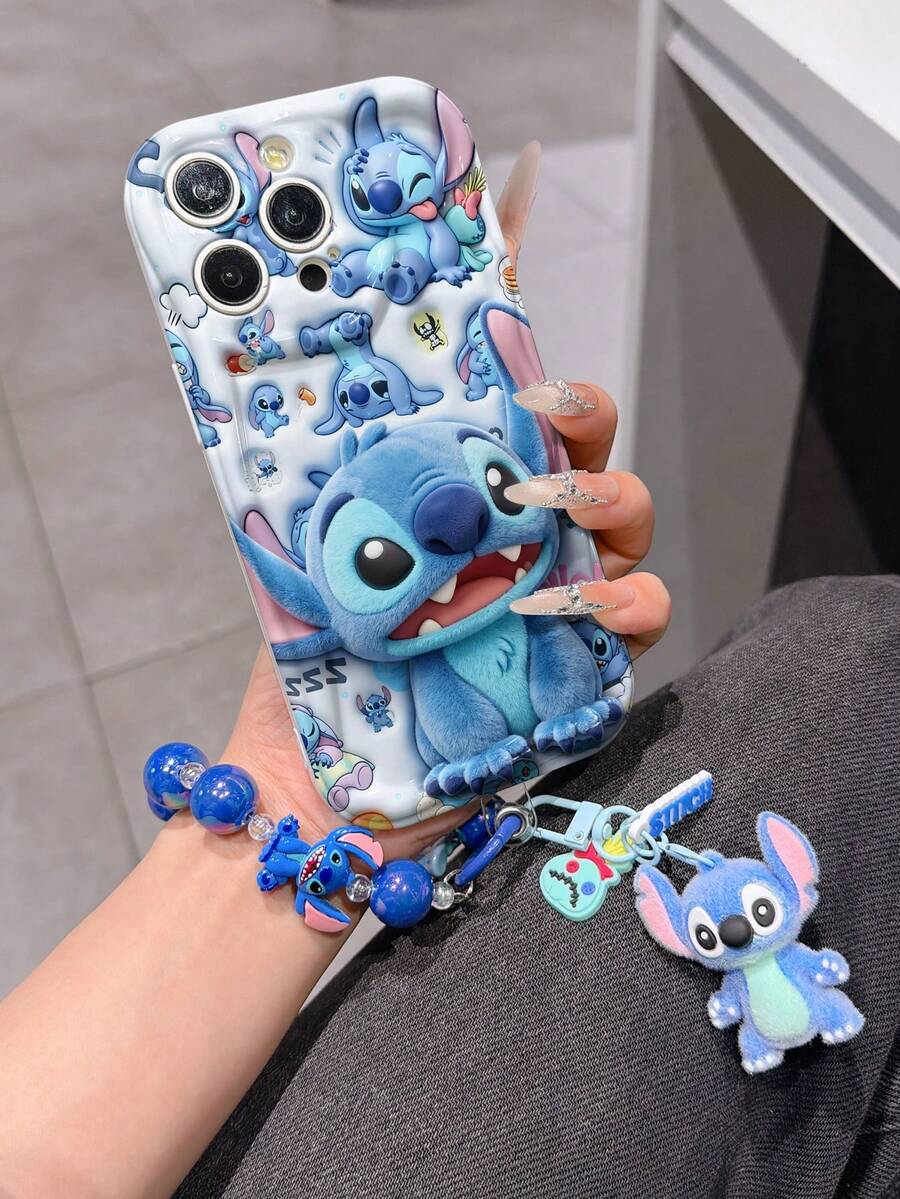 Estuche de teléfono autorizado por Disney - Set con cadena, Estuche de teléfono 3D de Stitch de Lilo y Stitch talla grande una pulsera 3D de silicona de Stitch con anillo metálico desmontable, con patrón de Stitch y Angel, compatible con iPhone 17/16/15/14/13/12/11/XS/XR/X Plus Pro Max, un estuche de teléfono de dibujos animados con estilo, la opción de regalo perfecta, protección de teléfono, funda de teléfono duradera, un gran regalo para amigos y familiares. - Blanco - Ver 1