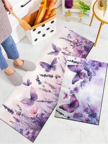 1 Set Floral & Butterfly Pattern Kitchen Mat, Made Of Diatomite With Absorbent, Anti-Slip, Anti-Stain, Quick-Drying Features. Suitable For Bathroom, Hallway, Entryway, Indoor/Outdoor Decor, Kitchen, Dining Room, Small Office/Home Office, Laundry Room - Multicolor - View 2