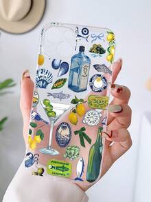 1件裝水果飲料圖案透明TPU全包防摔防指紋手機殼，適用於 - 彩色 - View 4