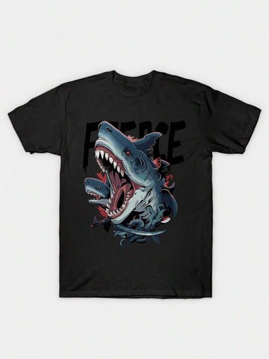 Fierce Shark Graphic T-Shirt - Black - View 1
