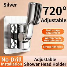 Tatukiko 1pc Silver/Black/Gray Plastic Shower Arm Bracket, Multi-Angle Rotatable Base, G1/2 Universal Installation, Adjustable Shower Head Holder, No Glue Household Bathroom Accessory, Bathing Accessory - Multicolor - View 4