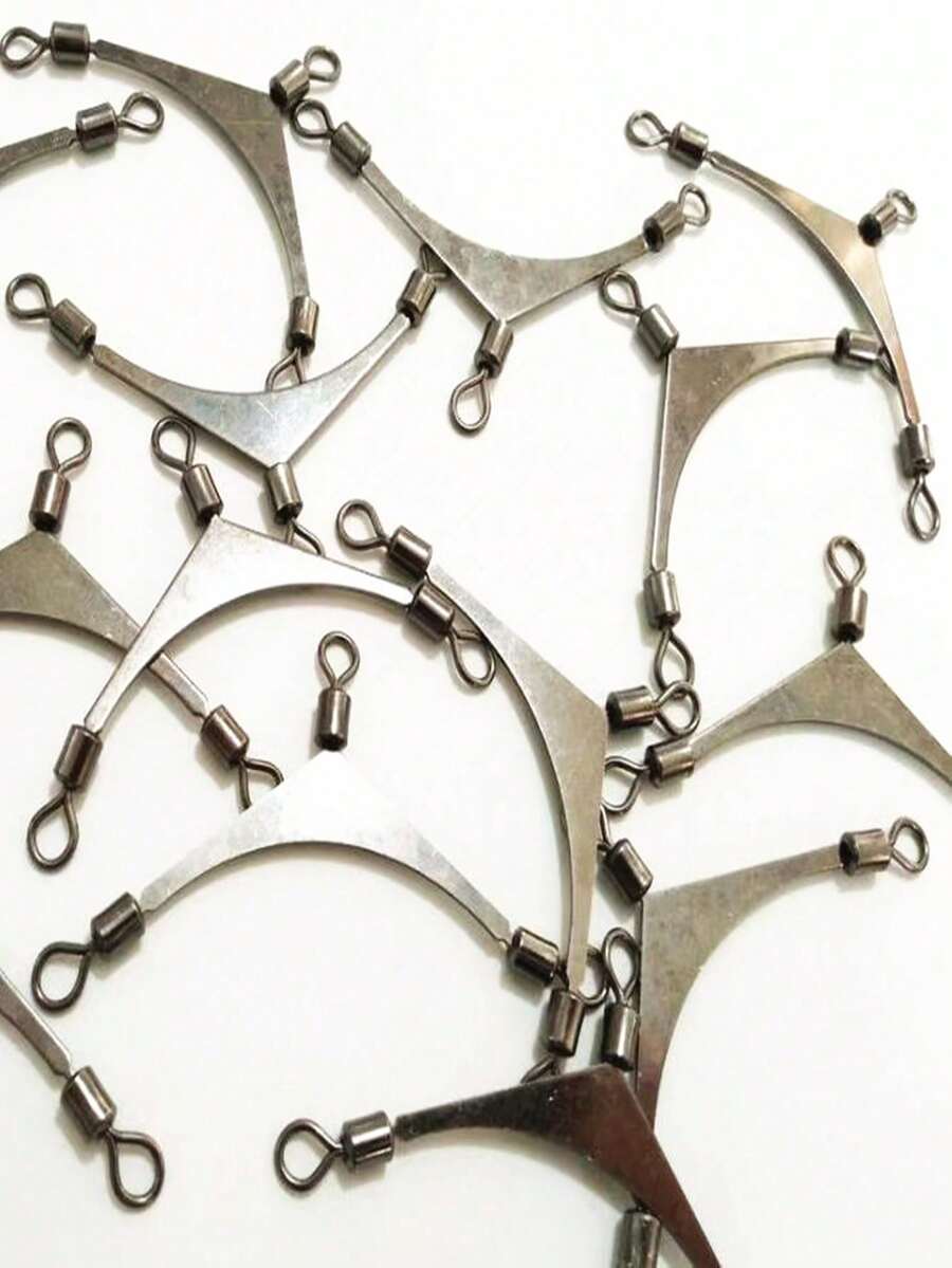 5 piezas Conector giratorio de barra plana estilo americano para pesca, conector de anzuelo triple, divisor de anillo triangular, accesorios de equipo de pesca - Plateado - Ver 1