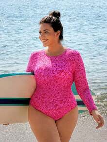 Swim SPRTY Traje de baño de una pieza con estampado digital, nueva llegada primavera/verano 2026.Incluye relleno desmontable, manga larga, espalda sexy con cruce y recortes, estilo casual y elegante para vacaciones en la playa - Multicolor - Ver 2