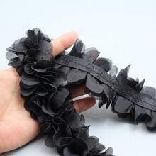 39.37英寸/1米 3D雪纺蕾丝花，手持花卉装饰，适用于鞋子、帽子、服装DIY，以及作为服装配饰或泳装装饰 - 黑色 - 查看 3