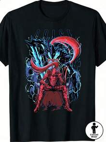 Men's Modern T-Shirt Model 2026 - Black With Red Armor Design, Ideal For Gamers, Fantasy Fans, Casual Urban Wear, Theme Events, Washable, Fun Design For Matching Families, Pure Cotton Crew Neck T-Shirts For Parents And Children, Adorable Pattern Design. | Soft And Skin-Friendly | Perfect For Family Photos - 黑色 - 查看 7