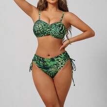 Traje de baño de dos piezas con cordón lateral y frunces, modelo TK368 - Verde - Ver 7
