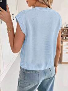 Women's Summer Holiday & Casual Elegant Work, Sleeveless Knit Sweater Vest, Suitable For Daily And Office Wear - Baby Blue - View 3