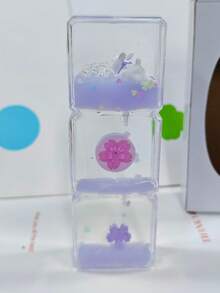 1pc Creative Sakura Rabbit Transparent Liquid Filled Desk Decor, Made Of High Transparency Acrylic, 3-Layer Cube Design With Cute Elements Like Sakura, Rabbit, Ice Cream, Gradient Color Liquid Slowly Flowing, Noiseless Multi-Color Options, Serves As Both Timer And Desktop Ornament, Ideal For Teenagers, Students, Office Workers, Decor Enthusiasts, Stress Relief Toy Collectors - Multicolor - View 10