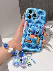 Disney Has Authorized, Phone Case - Chain Set, The Stitch Lilo & Stitch 3D Phone Case Plus A Silicone 3D Stitch Bracelet With Metallic Ring Removable Bracelet, Stitch And Angel Pattern, Compatible With Iphone17/16/15/14/13/12/11/XS/XR/X Plus Pro Max, A Stylish Cartoon Phone Case, The Perfect Gift Choice, Phone Protection, Durable Phone Cover, Great Gift For Friends And Family. - trắng - Xem 4