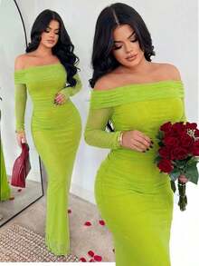MEXSHEIN  Vestido ajustado de hombros descubiertos elegante para ir al trabajoMEX IN1N - Multicolor 2 - Ver 9