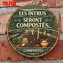 1件 8*8英吋/20x20公分 2D平面圓形金屬牌，復古牌匾附「Compost」設計，「Compost Area Warning」裝飾標誌，創意禮物，適用於庭院、農場、花園，室內/室外牆掛鐵藝裝飾牌 - A - 查看 4