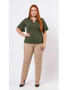 Plus Size Shirt Women's Blouse - Verde militar - Ver 1