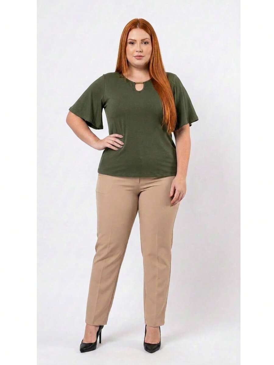 Plus Size Shirt Women's Blouse - Verde militar - Ver 1