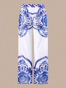 Swim Oasis Conjunto de traje de baño de una pieza 2025 con estampado, falda y pantalones de malla para mujer, conjunto de traje de baño informal para playa y vacaciones de verano - Azul y blanco - Ver 6