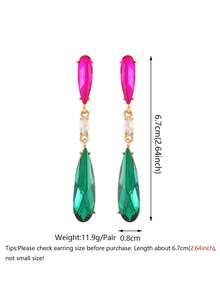 1pair Luxury Sparkling Geometric Water Drop Glass Earrings, Everyday Wear For Women - Multicolor - View 6