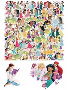Disney | 102 Miếng Dán Vinyl Hình Công Chúa Dễ Thương Belle, Cinderella, Tiana, Ariel & Jasmine, Hình dán nhân vật hoạt hình cho Laptop, Bình Nước, Sổ Lưu Niệm, Sổ Kế Hoạch & Văn Phòng, Đồ Dùng Cho Tiệc Sinh Nhật, Giáng Sinh - 1 Set - Xem 2
