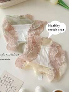 6pcs Women's Lace Trim Satin Panties, Low Waist Bow Decor Briefs, Solid Color Breathable Lingerie Underwear - 彩色 - 查看 10