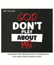 Camiseta Gráfica para Mujer "God Don't Play About Me" - Cuello Redondo Casual, Manga Corta, Top Blanco de Poliéster para Primavera y Verano. Blusa Amplia Mujer - Negro - Ver 2