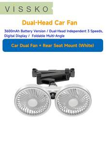 ViSSKO Dual-Head Car Fan, 3600mAh Battery Life, 3-Speed Adjustable With Digital Display, Independent Control, Multi-Angle Tilt, Headrest/Suction Cup Mount Options, Adjustable Headrest Vent For Backseat, Essential For Summer - Battery Life Model - View 16