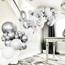 50/131pcs Metallic Silver Balloons Different Size 18/12/10/5 Inch Silver Balloon Garland Arch Kit For Graduation, Wedding, Birthday, New Year, Baby Shower Decorations - Metallic Silver - View 6