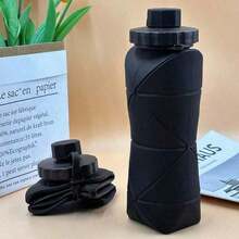 1pc 600ml Silicone Folding Bottle Adult Portable Reusable Plastic Cups Outdoor Travel Gym Water Bottle Motivational Drinking Bottle - Màu xanh lam - Xem 10