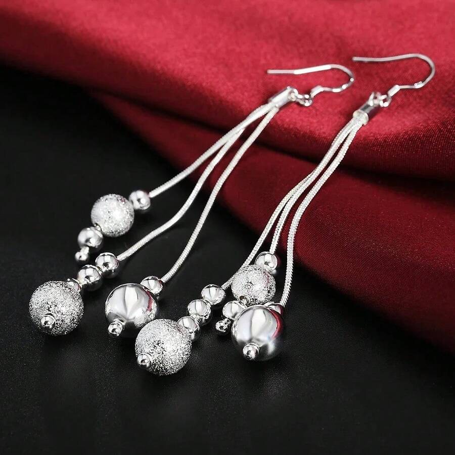 925 Sterling Silver Round Earrings, Elegant Dangle Earrings For Wedding Promises, Fine Hoop Earrings, Simple And High Quality, Versatile For Women. - 螢光綠 - 查看 1
