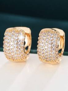 1 Pair Delicate Full Diamond Hoop Earrings, Luxury Quality Niche Earrings, Versatile Daily Wear Unisex Design - Earrings - View 1
