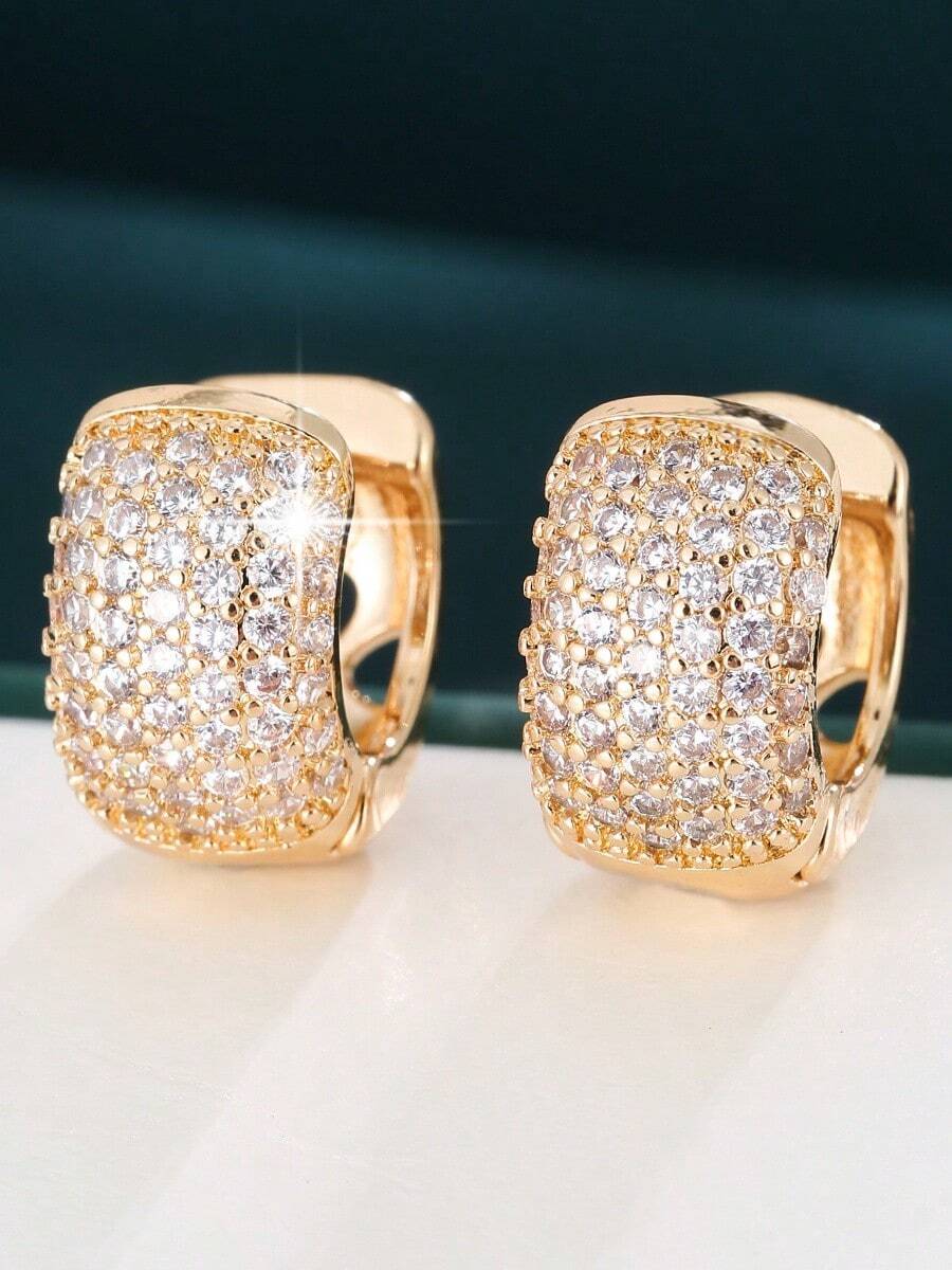1 Pair Delicate Full Diamond Hoop Earrings, Luxury Quality Niche Earrings, Versatile Daily Wear Unisex Design - Earrings - View 1