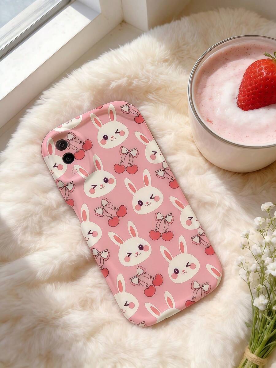 1 chiếc ốp lưng điện thoại hình thỏ dễ thương, họa tiết hoa anh đào và nơ, làm từ chất liệu TPU mềm mại, có thể điều chỉnh độ gợn sóng, tương thích với các dòng điện thoại Galaxy S21 S22 S23 S24 S25 S26/Honor/v.v. - trắng - Xem 1
