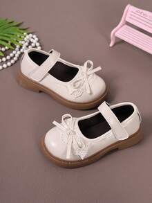 1 Pair New Girls' Mary Jane Shoes, Lace Bow Decor, Round Toe Soft Bottom Princess Style Shoes, Suitable For Weddings & Parties, Fashion Versatile Formal Shoes, Spring/Summer Essential - Apricot - View 4