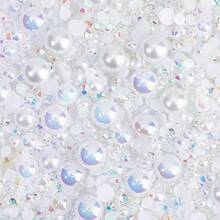 1100顆/2100顆 純白色平底樹脂水鑽，2mm 3mm 4mm 5mm 6mm 非熱黏貼平圓果凍樹脂水鑽寶石，適用於DIY珠寶製作、美甲裝飾、彩妝、配件、鞋子、衣物、包包、美甲飾品 - 白色 - 查看 10