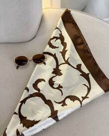 Women's Large Square Satin Scarf 90x90 Elegant Fashion Bandana For Hair And Neck - L6-marrom - 查看 3