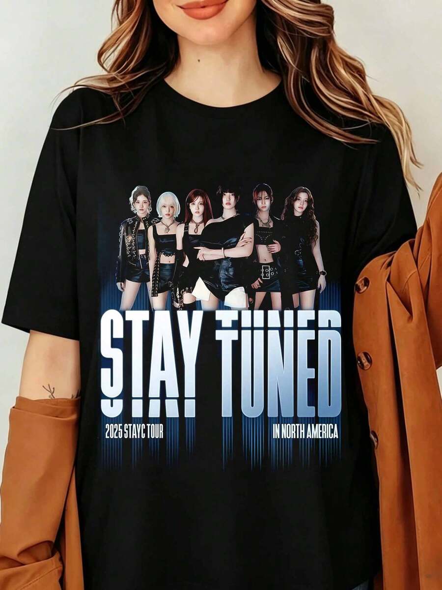 STAYCS 2025 Tour Stay Tuned T-Shirt, North America Concert Merch Sieun Isa Seeun Yoon K-Pop Girl Group Photo Portrait, STAYCS Stay Tuned Tour 2025 In US T-Shirt, STAYCS Tour Shirt, Group Fan Gift, StayCS I Want It Shirt, StayCS Merch, StayCS Shirt - Black - View 1