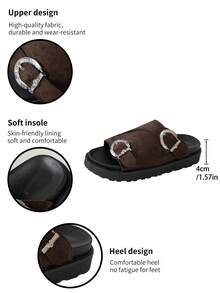 Wide Fit Solid Color Slip-On Design Open Toe Breathable Fashion Versatile Comfortable Lightweight Slip-On Solid Color Thick Sole One-Piece Slip-On Platform Casual Sandals Suitable For Daily Wear - Coffee Brown - View 8