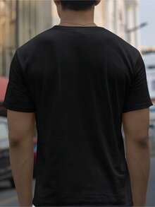 100% Baumwolle Herren T-Shirt, micro-elastisch, kurzärmlig, 180g atmungsaktiv, Rundhalsausschnitt, Grafik-T-Shirt, Casual, Sport, Streetwear, Sommer - Schwarz - Übersicht 3