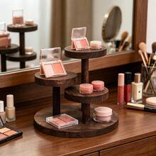 1 buah Baki Display Makeup Bulat 3 Tingkat, Rak Penyimpanan Meja Motif Kayu Arang Vintage, Kokoh dan Tahan Lama, Desain Multi-Lapisan untuk Parfum, Kosmetik, Tanaman, Cangkir Teh, Koleksi, Hemat Ruang, Cocok untuk Apartemen/Kantor/Ruang Teh Kecil, Rak Dekorasi Rustic, Dekorasi Kamar Tidur, Perlengkapan Sekolah - Warna kayu gelap - View 6