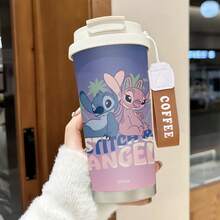 Cốc cà phê cách nhiệt Disney Stitch & Angel với họa tiết nền gradient nhiệt đới, chất liệu thép không gỉ, có nắp đậy, thiết kế hai ngăn uống, bền chắc. - Nhiều màu - Xem 1