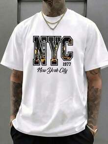 Men's Round Neck T-Shirt, Mexican Print, 100% Cotton Casual T-Shirt For Men, Retro T-Shirt With New York Print, Short Sleeve, Urban Style, With Printed Design, Shipped Directly From Mexico. - 白色 - 查看 7