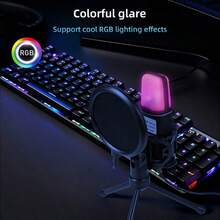 ميكروفون مكثف USB واحد مع إضاءة RGB قابلة للتخصيص - ميكروفون قلبي ذكي بتقنية AI مقاوم للضوضاء، جودة صوت Hi-Fi بتردد 48kHz/24bit ومراقبة في الوقت الفعلي، توصيل وتشغيل، مناسب للألعاب والبث الصوتي والبث المباشر وASMR والتسجيل في الاستوديو، متوافق مع الكمبيوتر الشخصي واللابتوب والكمبيوتر المكتبي - الأسود - مشاهدة 9
