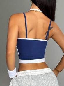 Women's High Elasticity Nylon Sports Vest - Breathable Contrast Color Fitness Top, Seamless Splicing Design, Suitable For Yoga, Pilates, Daily Fitness - Shaping Style And Beautiful Back Support, Simple Style, Comfortable Fit, Pressure-Free Support - 紫色 - 查看 3